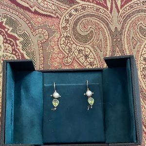 Peridot, Pearl, and sterling silver earrings